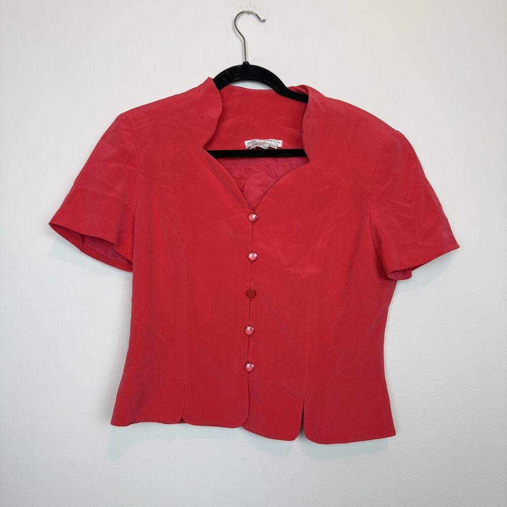 Maggie London Petites 100% silk button up blouse size 10 bold career wear